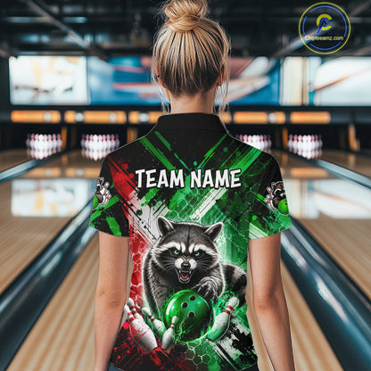 Raccoon Bowling Polo Team League Shirt, Women Bowling Jersey, Bowling League Team Gift NHT1489