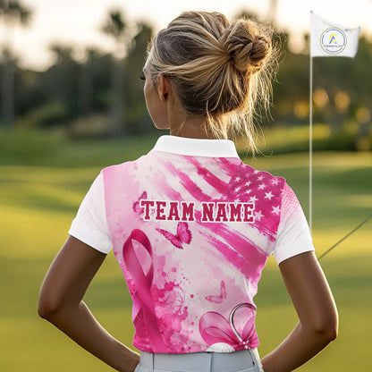 Personalized Women Golf Shirt Breast Cancer Awareness Pink Ribbon, Butterfly Custom Name Team NHT1494