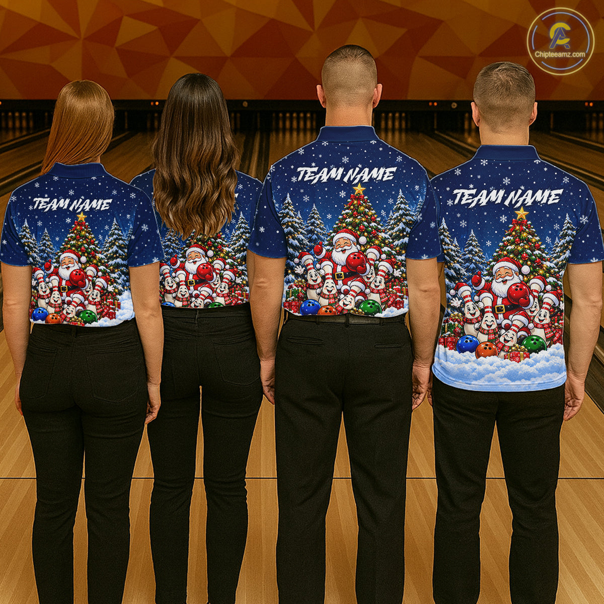 Bowling Pins Santa Christmas Polo Shirt Custom 1/4 Zipper Navy Snow Sports Team Jersey For Women NHT1831