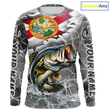 Load image into Gallery viewer, Florida Largemouth Bass Camo Gray Custom Long Sleeve Performance Fishing Shirts, Florida Flag Fishing Jerseys NHT657