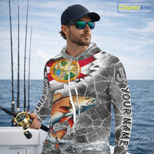 Load image into Gallery viewer, Florida Redfish Camo Gray Custom Long Sleeve Hooded Performance Fishing Shirts, Florida Flag Fishing Jerseys NHT660