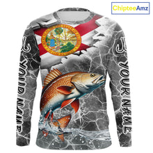 Load image into Gallery viewer, Florida Redfish Camo Gray Custom Long Sleeve Performance Fishing Shirts, Florida Flag Fishing Jerseys NHT660
