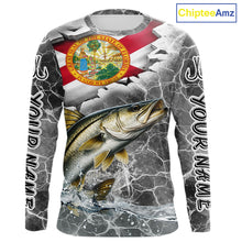 Load image into Gallery viewer, Florida Snook Camo Gray Custom Long Sleeve Performance Fishing Shirts, Florida Flag Fishing Jerseys NHT661