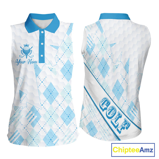 Personalized Womens Sleeveless Golf Shirt Argyle Style – Custom Name Polo, Gift For Mom, Golfer Gift Idea NHT671