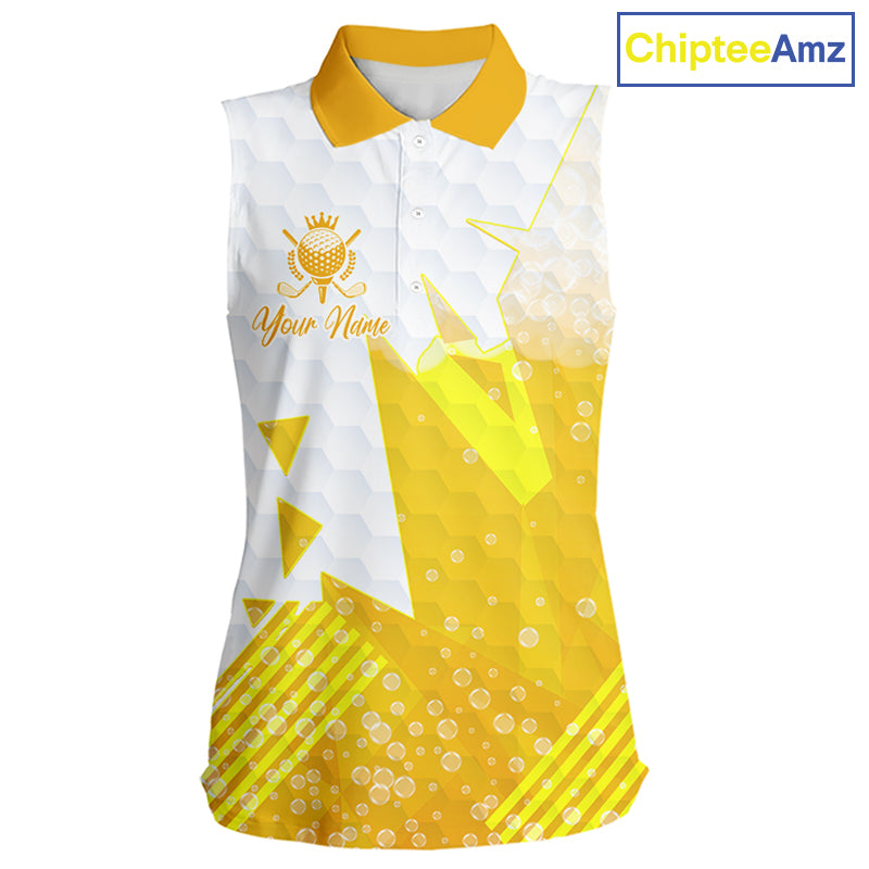Personalized Womens Sleeveless Golf Shirt Beer Style – Custom Name Polo, Gift For Mom, Golfer Gift Idea NHT672