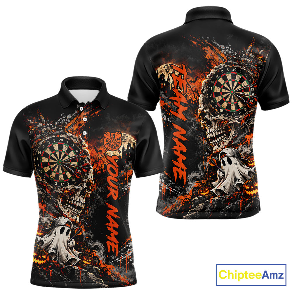 Skull Ghost Pumpkin Dartboard Polo 1/4-Zip Shirt For Men Custom Spooky Darts Team Tournament Jersey NHT1650