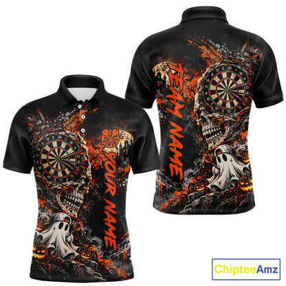 Skull Ghost Pumpkin Dartboard Polo 1/4-Zip Shirt For Men Custom Spooky Darts Team Tournament Jersey NHT1650