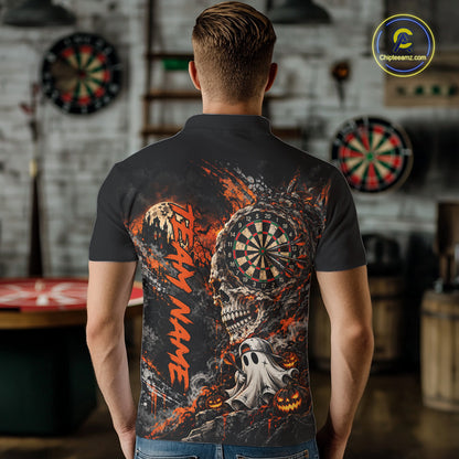 Skull Ghost Pumpkin Dartboard Polo 1/4-Zip Shirt For Men Custom Spooky Darts Team Tournament Jersey NHT1650