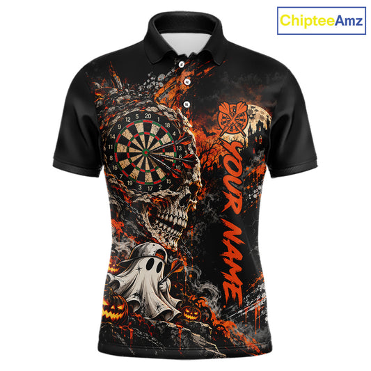 Skull Ghost Pumpkin Dartboard Polo 1/4-Zip Shirt For Men Custom Spooky Darts Team Tournament Jersey NHT1650