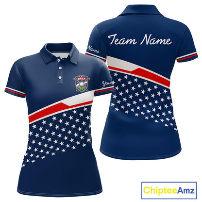 Blue Navy American Flag Womens Golf Polo Shirts Custom Patriotic Team Golf Shirts For Womens Golf Gifts NHT693