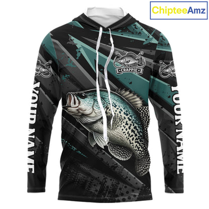 Crappie Custom Hooded Long Sleeve Performance Fishing Shirts, Crappie Hunter Fishing Shirt NHT525