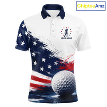 Load image into Gallery viewer, Men's Patriotic Golf Polo Shirt – USA Flag Golf Apparel, Red White Blue Performance Polo 