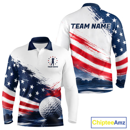 Men's Patriotic Golf Polo Shirt – USA Flag Golf Apparel, Red White Blue Performance Polo 