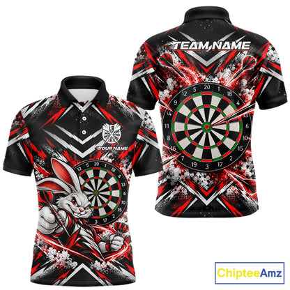 Bad Bunny Darts Player Polo Shirt For Men Custom Red Black Dart Board Team Tournament Jersey NHT1678