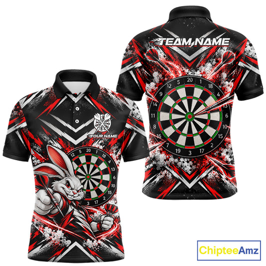 Bad Bunny Darts Player Polo Shirt For Men Custom Red Black Dart Board Team Tournament Jersey NHT1678
