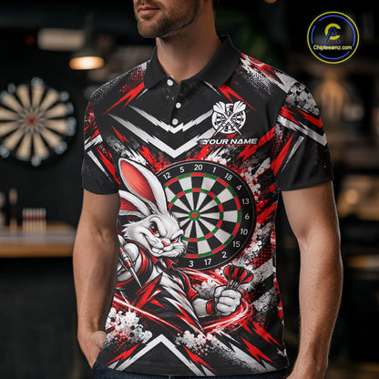 Bad Bunny Darts Player Polo Shirt For Men Custom Red Black Dart Board Team Tournament Jersey NHT1678