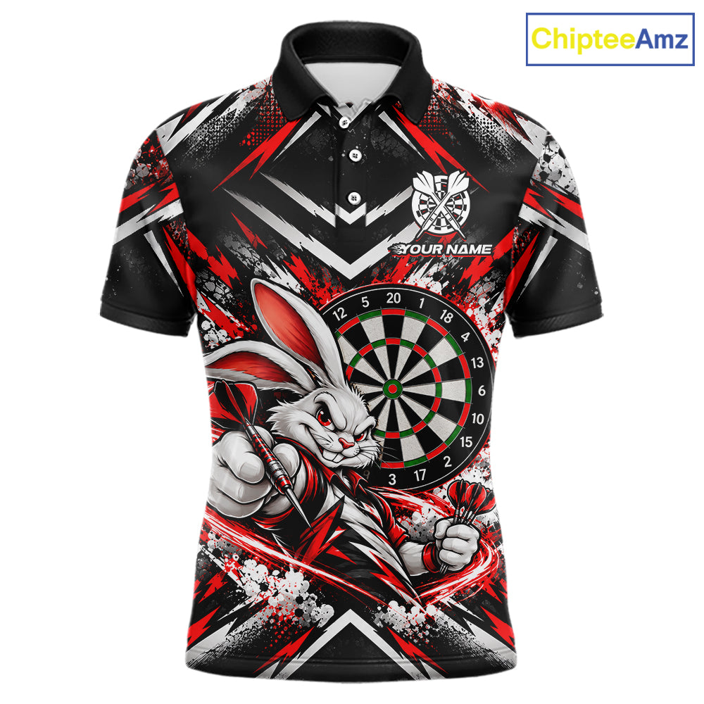 Bad Bunny Darts Player Polo Shirt For Men Custom Red Black Dart Board Team Tournament Jersey NHT1678