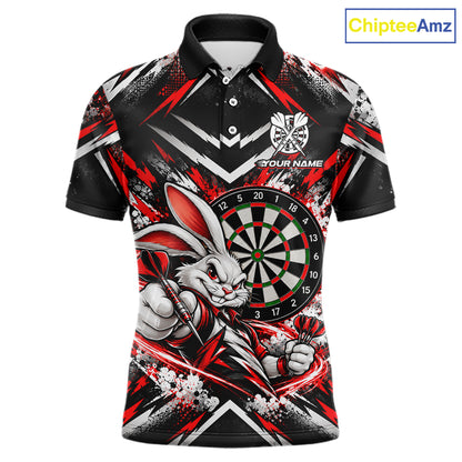 Bad Bunny Darts Player Polo Shirt For Men Custom Red Black Dart Board Team Tournament Jersey NHT1678