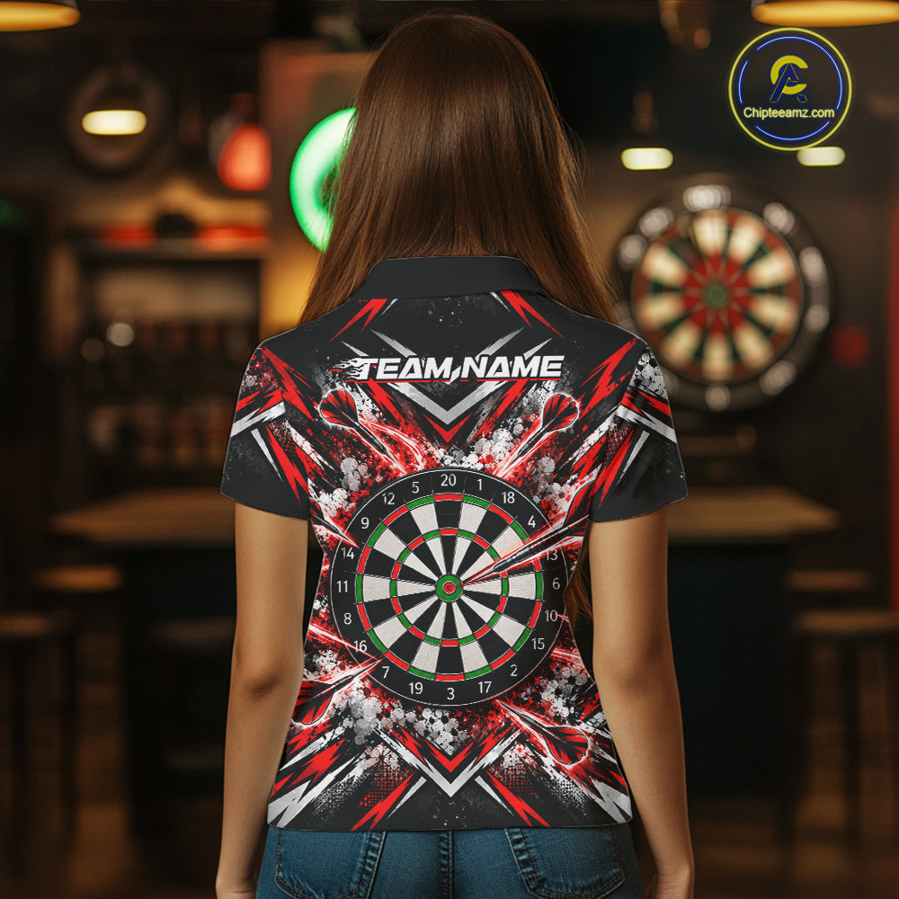 Bad Bunny Darts Player Polo Shirt For Women Custom Red Black Dart Board Team Tournament Jersey NHT1678