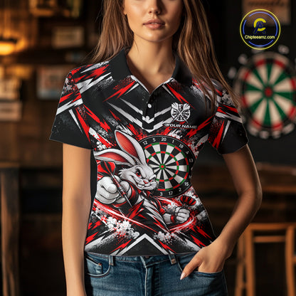 Bad Bunny Darts Player Polo Shirt For Women Custom Red Black Dart Board Team Tournament Jersey NHT1678