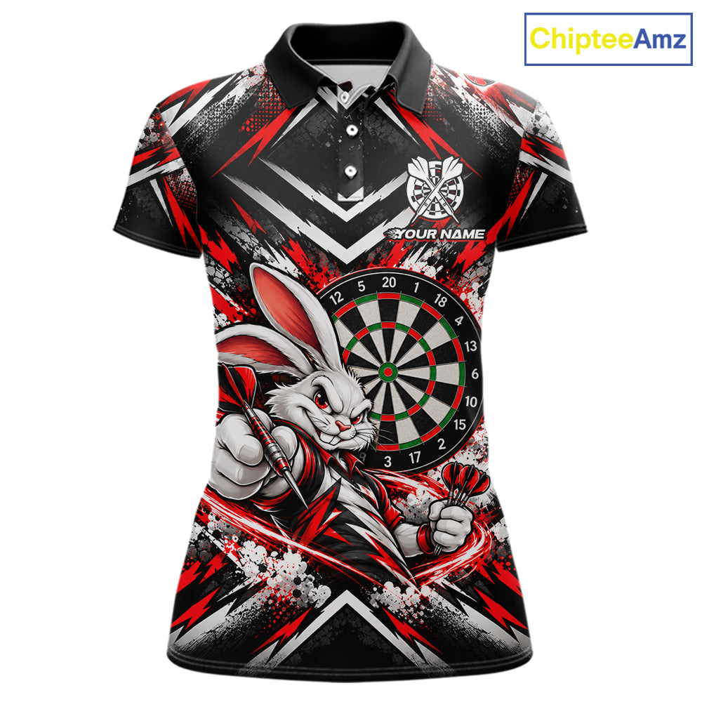 Bad Bunny Darts Player Polo Shirt For Women Custom Red Black Dart Board Team Tournament Jersey NHT1678