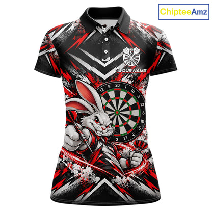 Bad Bunny Darts Player Polo Shirt For Women Custom Red Black Dart Board Team Tournament Jersey NHT1678