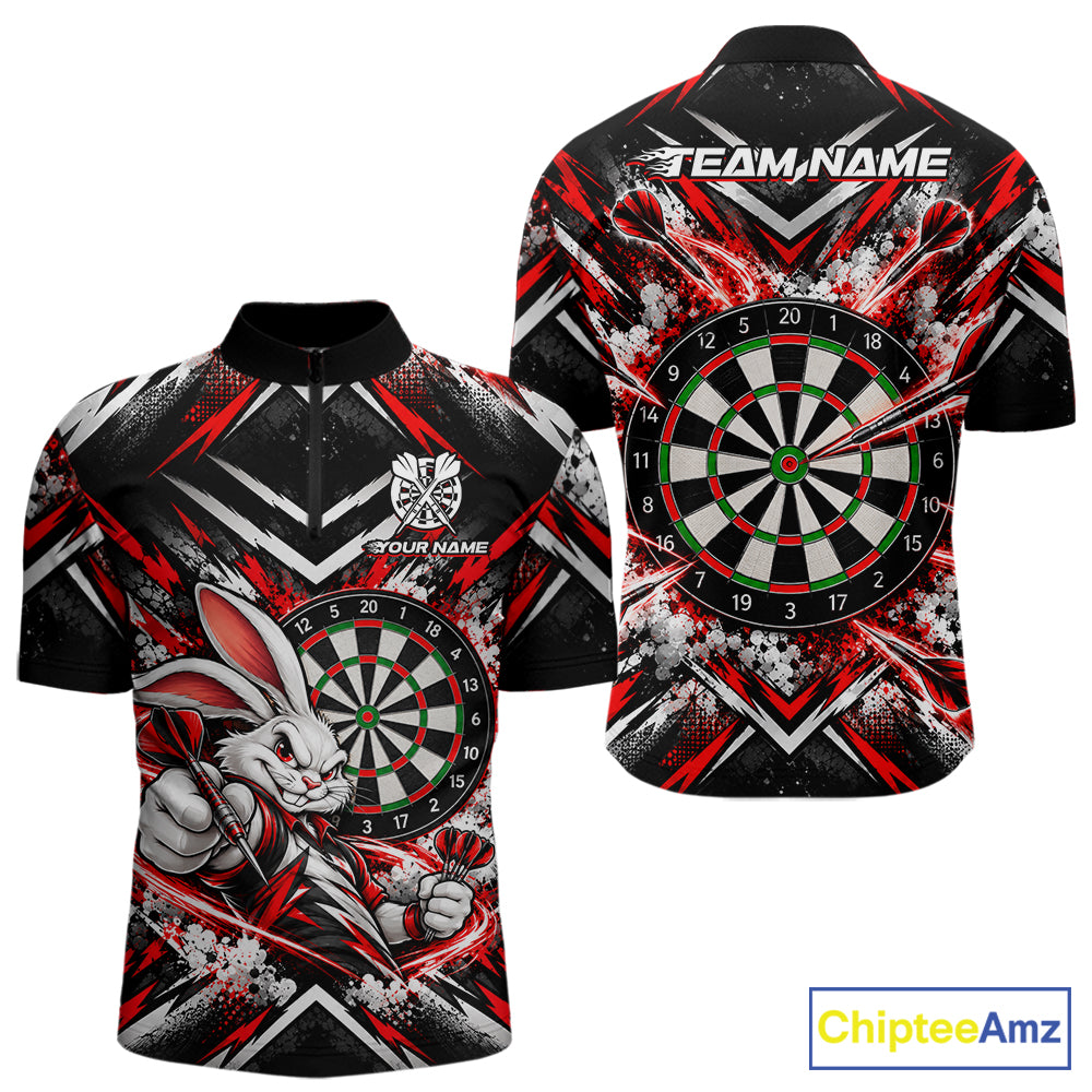 Bad Bunny Darts Player Polo Shirt For Men Custom Red Black Dart Board Team Tournament Jersey NHT1678