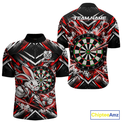 Bad Bunny Darts Player Polo Shirt For Men Custom Red Black Dart Board Team Tournament Jersey NHT1678
