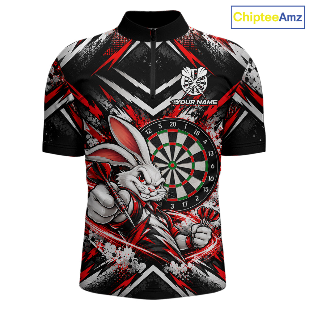 Bad Bunny Darts Player Polo Shirt For Men Custom Red Black Dart Board Team Tournament Jersey NHT1678