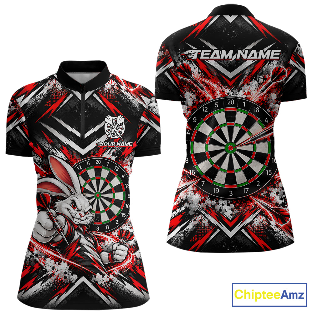 Bad Bunny Darts Player Polo Shirt For Women Custom Red Black Dart Board Team Tournament Jersey NHT1678