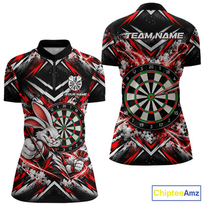 Bad Bunny Darts Player Polo Shirt For Women Custom Red Black Dart Board Team Tournament Jersey NHT1678