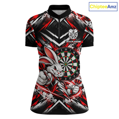 Bad Bunny Darts Player Polo Shirt For Women Custom Red Black Dart Board Team Tournament Jersey NHT1678
