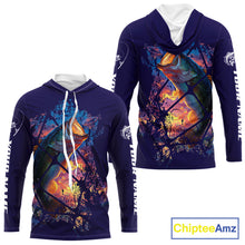 Load image into Gallery viewer, Largemouth Bass Artistic Long Sleeve Hooded Fishing Shirts Personalized Name NHT399