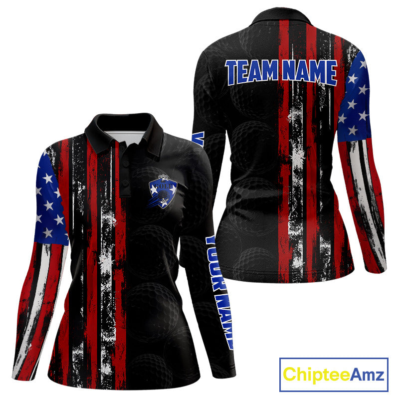 Custom Womens Golf Polo Shirt USA Flag, Golf Family Team Shirt, School Team Golf Shirt, Patriotic Golf Shirt NHT715