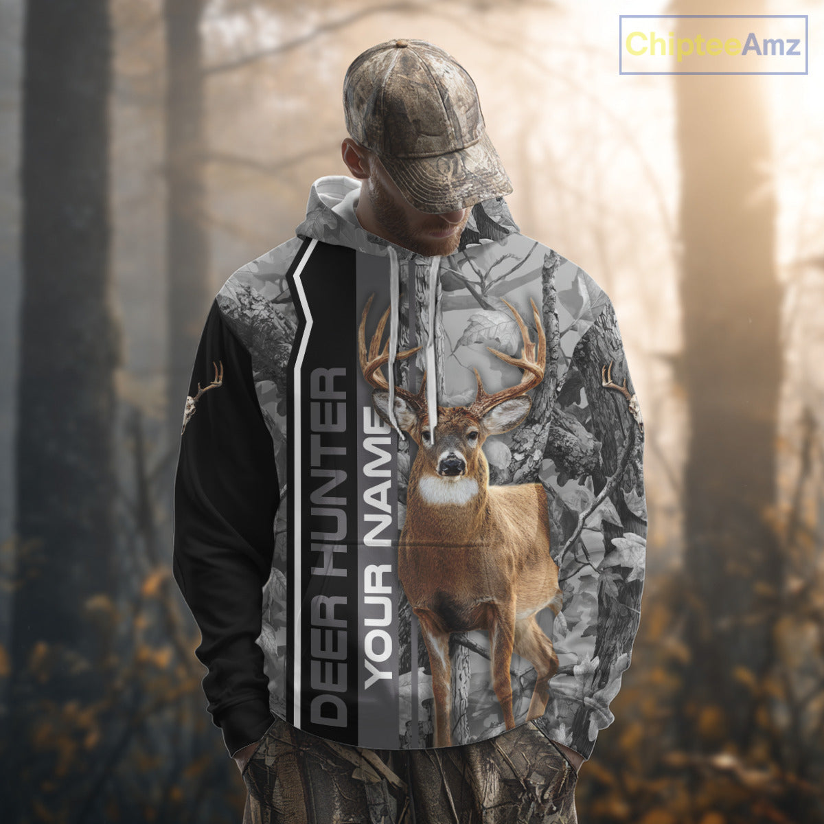 Deer Hunting Camo Custom Name 3D All Over Print Shirt Gray Black, Best Deer Hunting Shirt NHT210