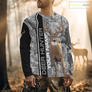 Deer Hunting Camo Custom Name 3D All Over Print Shirt Gray Black, Best Deer Hunting Shirt NHT210