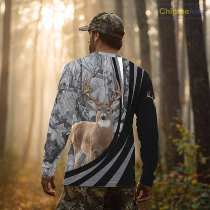 Deer Hunting Camo Custom Name 3D All Over Print Shirt Gray Black, Best Deer Hunting Shirt NHT210