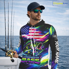 Load image into Gallery viewer, Personalized Bass Fishing Jerseys, Custom American Flag Fishing Shirts Long Sleeve Hooded For Men NHT458