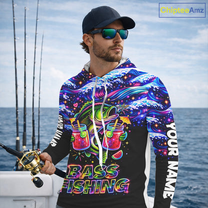 Bass Fishing Shirts Long Sleeve Hooded- Neon Bass Shirt, Funny Fishing Gift For Fishermen NHT535