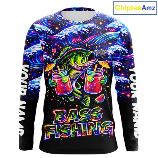 Bass Fishing Shirts Long Sleeve - Neon Bass Shirt, Funny Fishing Gift For Fishermen NHT535