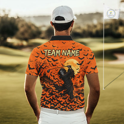Grim Reaper Golf Halloween Orange Men Polo Shirt Custom Bats Full Moon Sports Club Jersey NHT1692