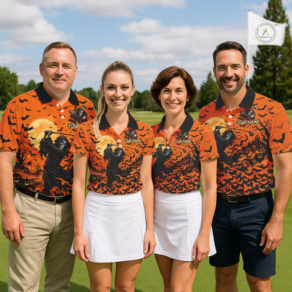 Grim Reaper Golf Halloween Orange Men Polo Shirt Custom Bats Full Moon Sports Club Jersey NHT1692