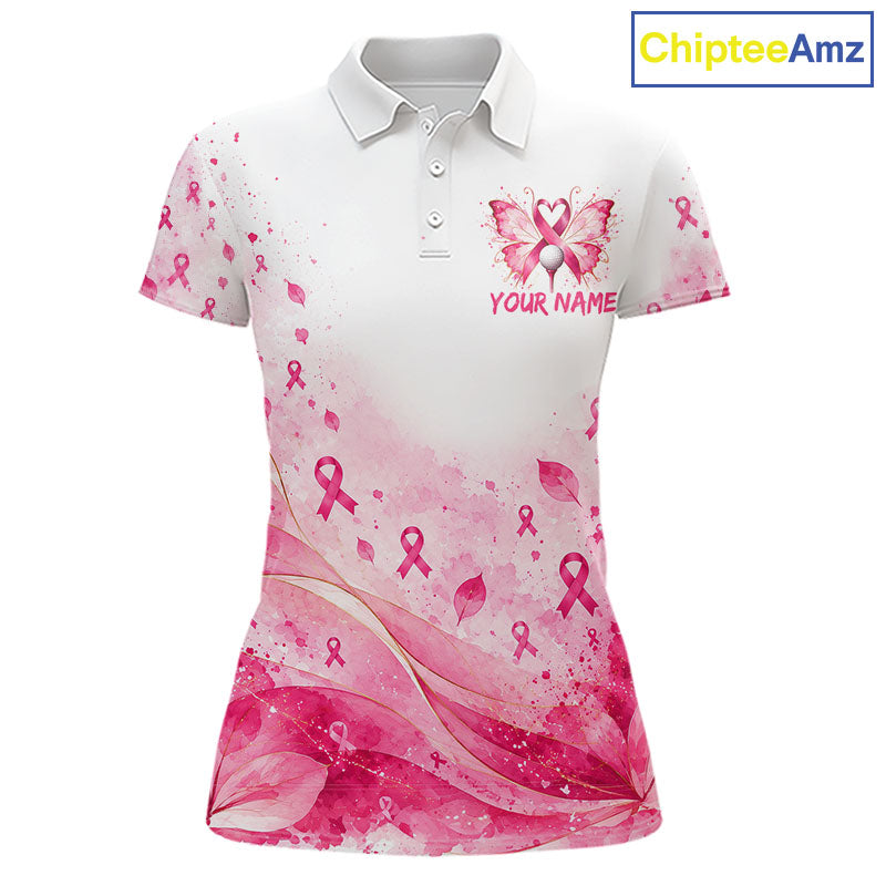 Breast Cancer Awareness Butterfly Women Golf Polo Shirt  Custom Pink Ribbon Team Jersey NHT1695