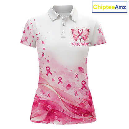 Breast Cancer Awareness Butterfly Women Golf Polo Shirt  Custom Pink Ribbon Team Jersey NHT1695