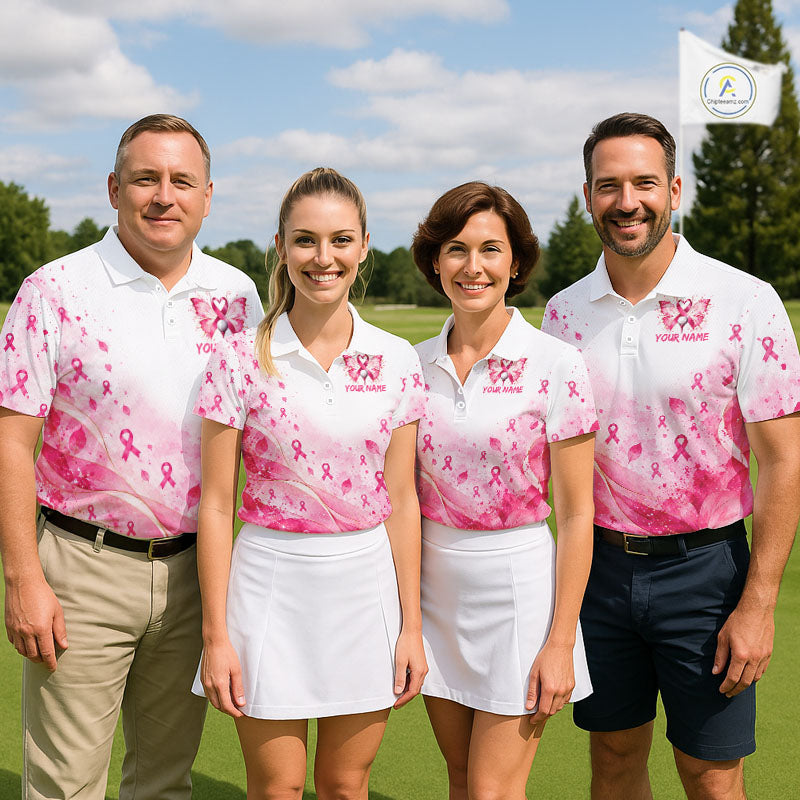 Breast Cancer Awareness Butterfly Women Golf Polo Shirt  Custom Pink Ribbon Team Jersey NHT1695