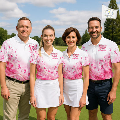 Breast Cancer Awareness Butterfly Men Golf Polo Shirt Custom Pink Ribbon Team Jersey NHT1695
