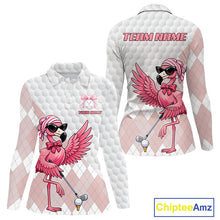 Load image into Gallery viewer, Pink Flamingo Golf Shirt For Women, Funny Argyle Patten Golf Polo Shirt, Ladies Golf Outfit For Team NHT731