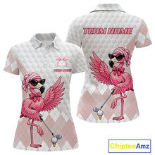 Load image into Gallery viewer, Pink Flamingo Golf Shirt For Women, Funny Argyle Patten Golf Polo Shirt, Ladies Golf Outfit For Team NHT731