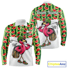 Load image into Gallery viewer, Golfing Flamingo Mens Funny Golf Polo Shirt Custom Green Pattern Watermelon Golf Ball Clothes Shirts NHT740