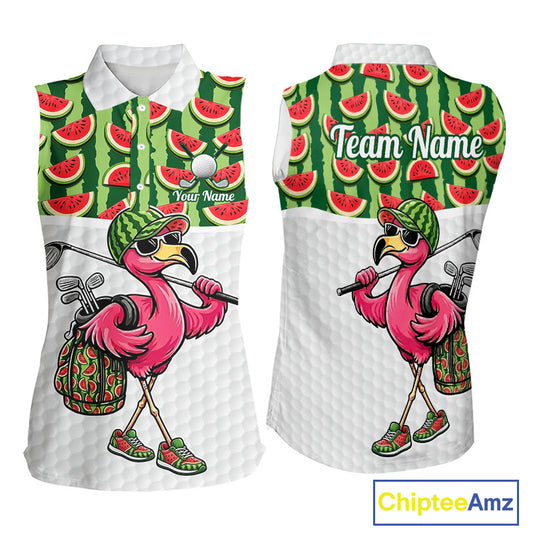 Golfing Flamingo Sleeveless Womens Funny Golf Polo Shirt Custom Green Pattern Watermelon Golf Ball Clothes Shirts NHT740